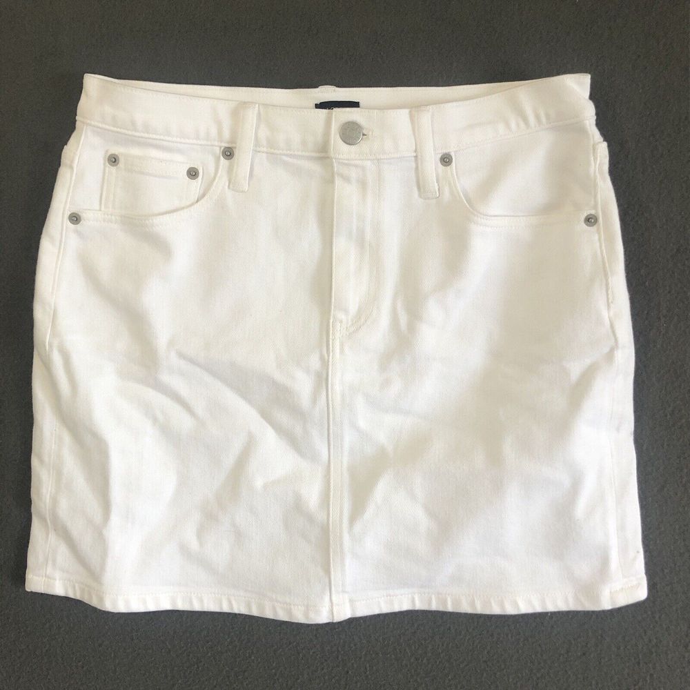 J Crew Factory Skirt Women's Size 6 White Denim Mini Stretch Pockets Capsule